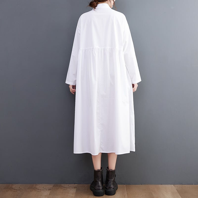 【dress】韓国系プリント切り替えシャツワンピースゆったり　M17448