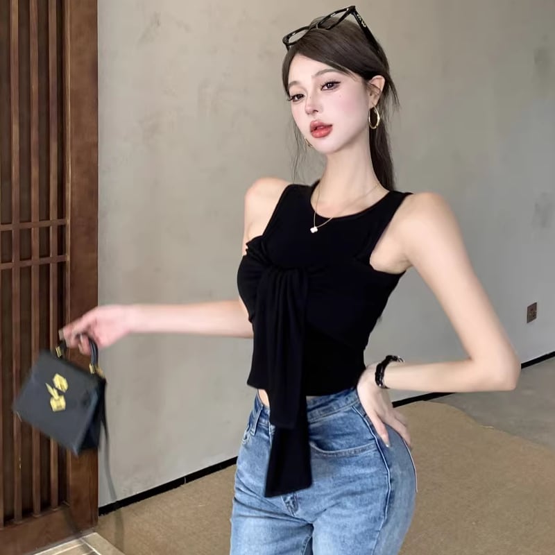 【tops】オープンショルダーフェイクレイヤードトップス Q8296