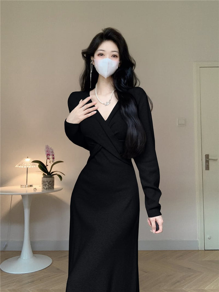 【dress】Vネックニットワンピース　M18047