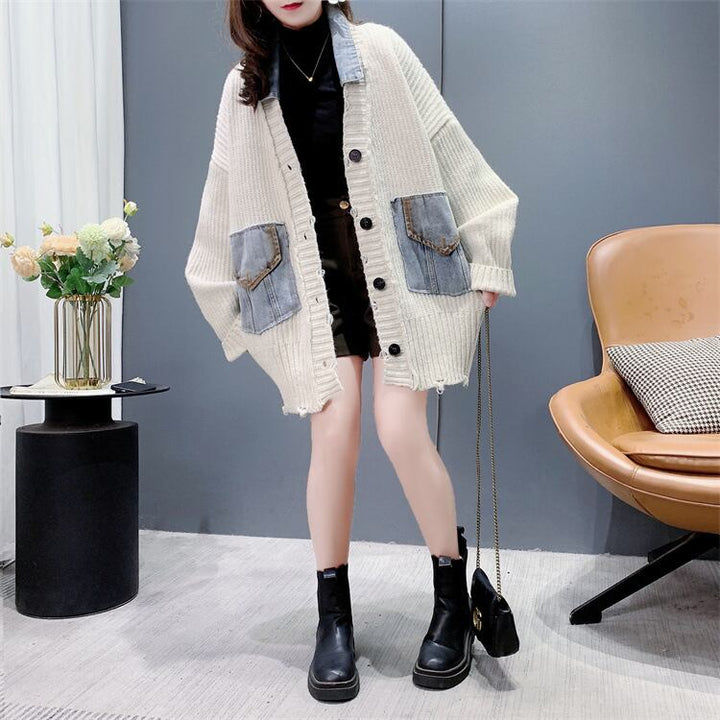 【outer】デニム切り替えニットカーデ　M26953