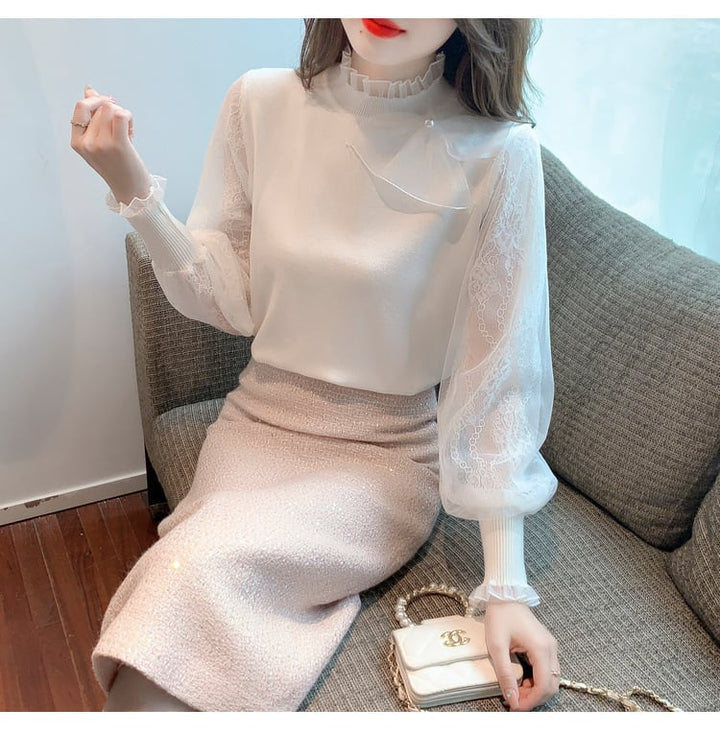 【tops】チュールドッキングニットトップス　M27139
