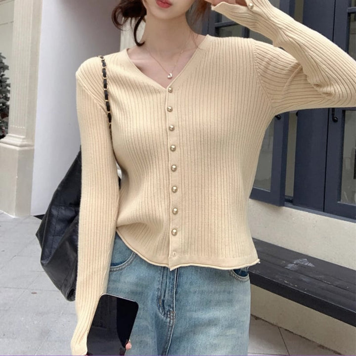 【outer】ボタンデザインニットカーデ　M26696