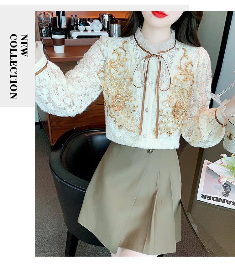 【tops】美人度アップエレガントレースシャツトップス　M16878