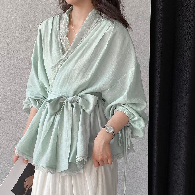 【tops】レースドッキングクロスネックトップス Q8282