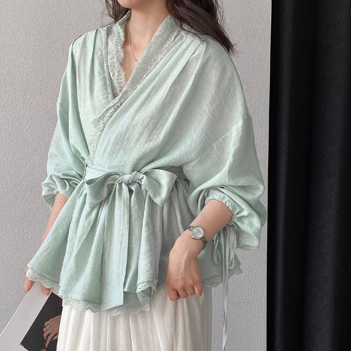 【tops】レースドッキングクロスネックトップス Q8282