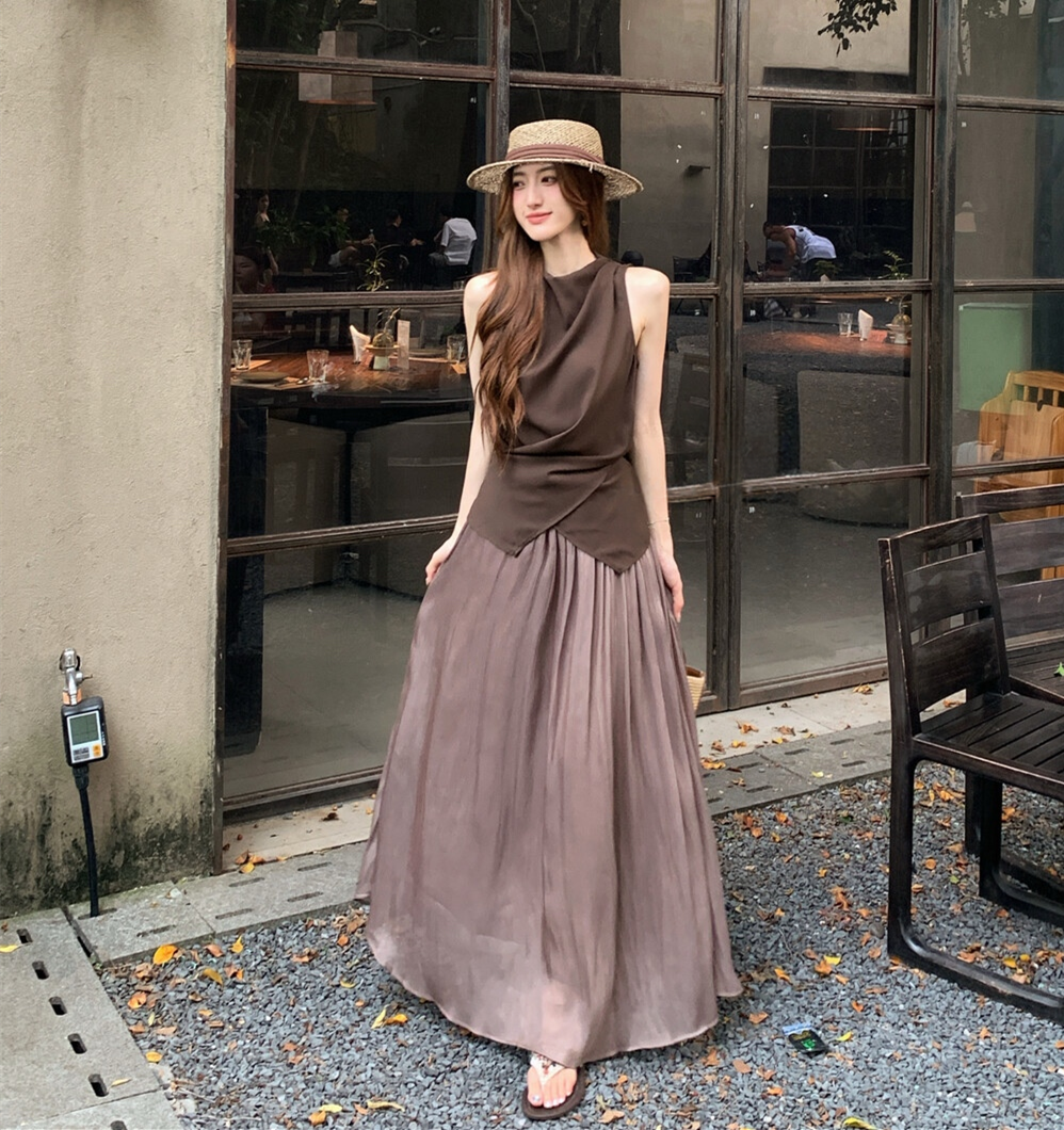 【set】バックリボントップス×ロングスカートセット     N3579