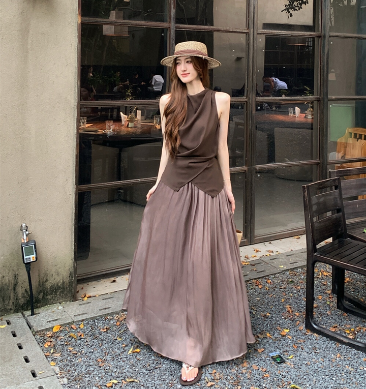【set】バックリボントップス×ロングスカートセット     N3579