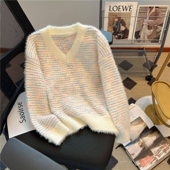 【tops】Vネックキラキラニットセーター　M18001