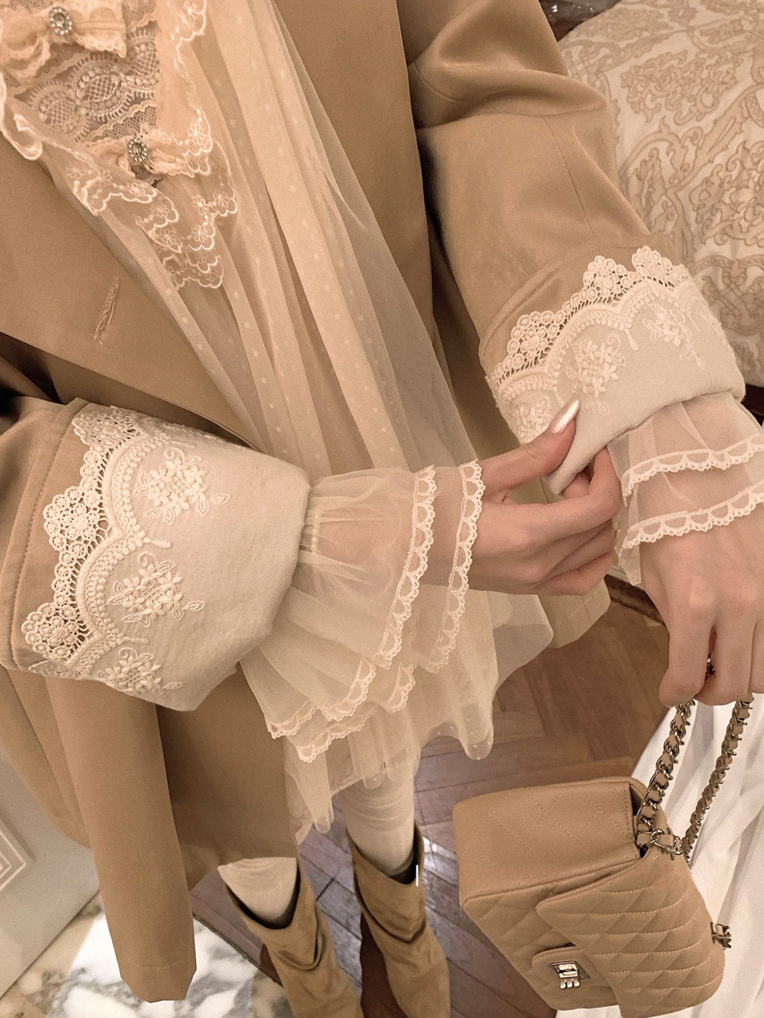 【outer】レースドッキングピーターパンカラーコート Q9276
