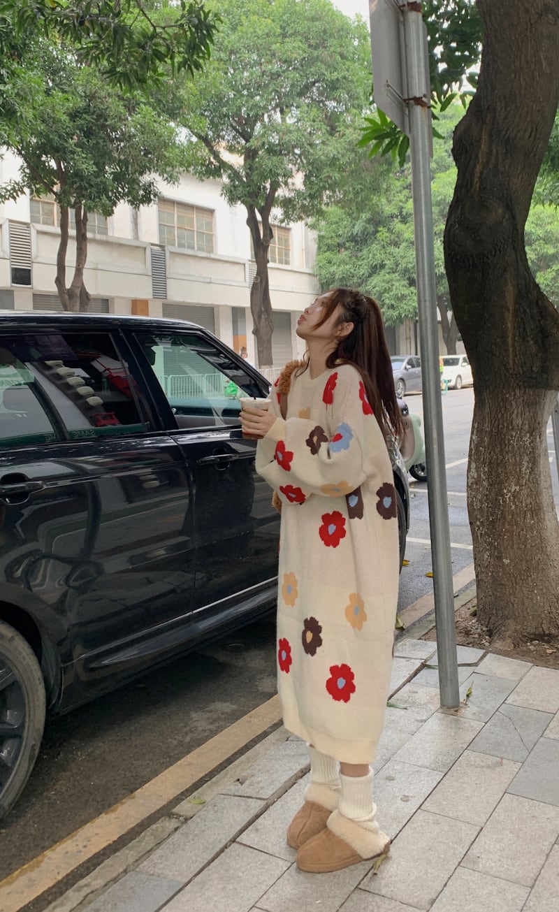 【dress】プリントニットワンピース　M26902