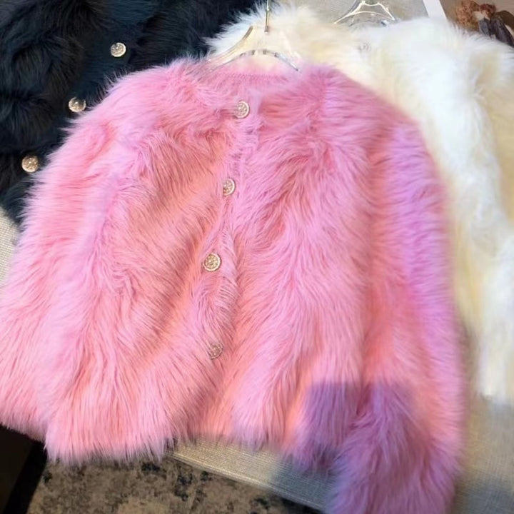 【outer】フェザークルーネックニットカーデ　M18083
