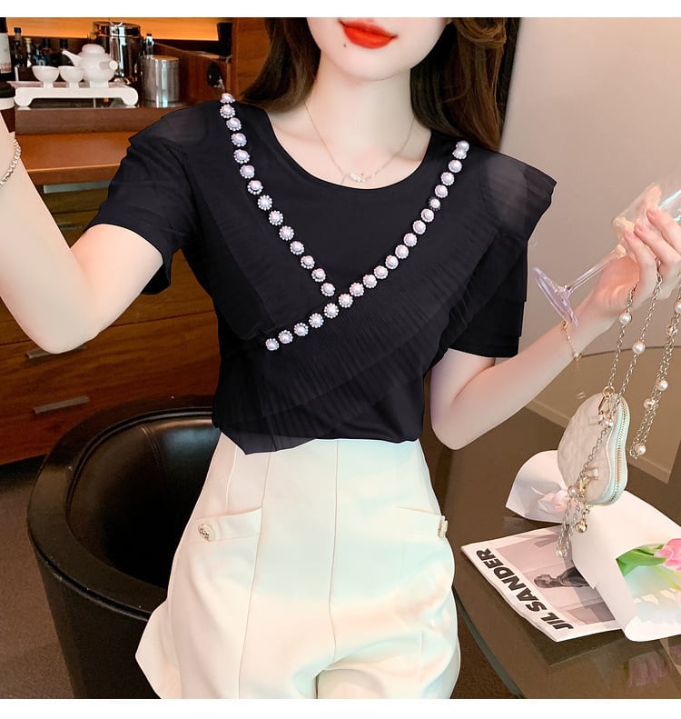 【tops】好感度UP 切り替えオフショルダーTシャツトップス　M16841
