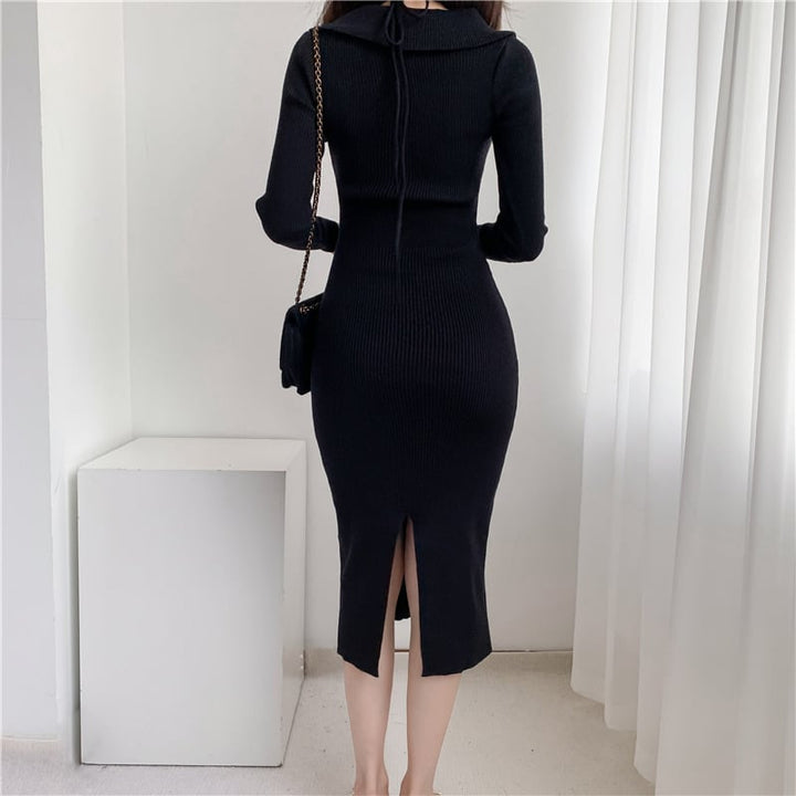 【dress】おしゃれ大人気Vネック無地ニットワンピース　M17566