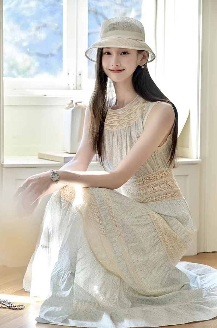 【dress】レースドッキングロングワンピース Q8386