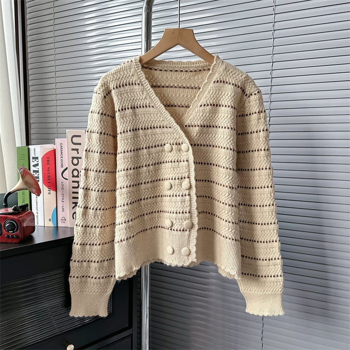 【outer】ダブルボタンVネックニットカーデ　M18275