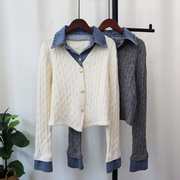 【outer】デニムドッキングニットカーディガン Q7591