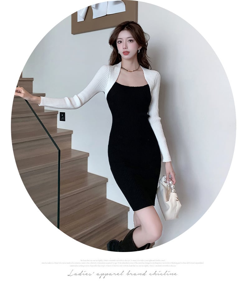 【dress】人気アイテム ! 切り替えニットワンピース　M17593