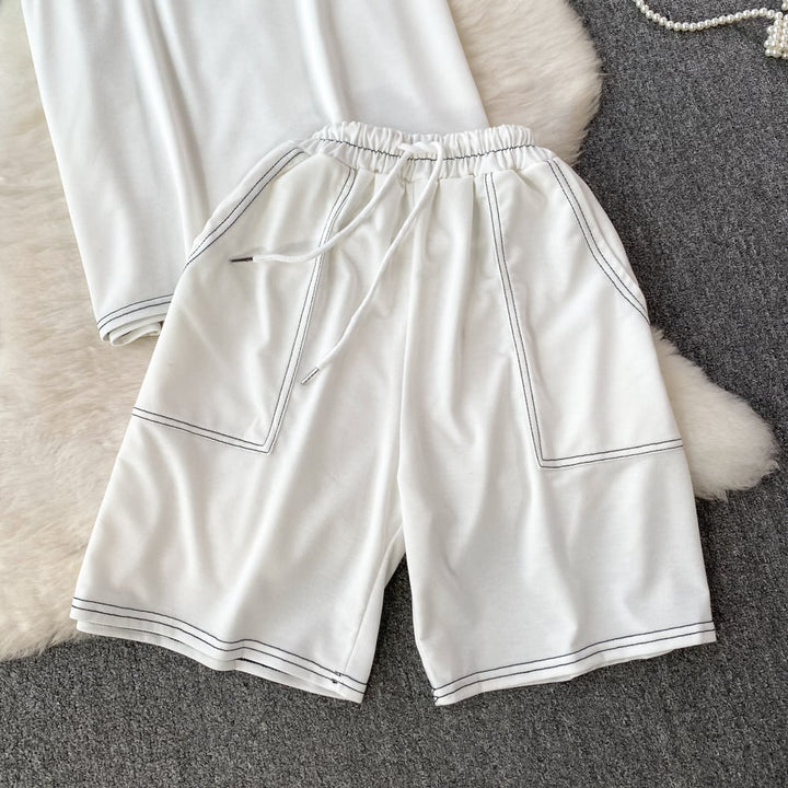 【set】目立つ！カジュアル2点セットTシャツ+ショートパンツ　M16864