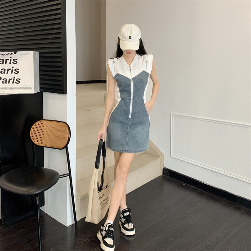 【dress】韓国系ファッション切り替えデニムワンピース　M17278