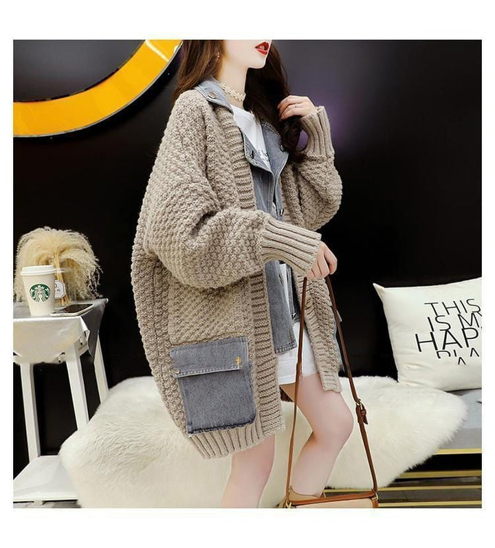 【outer】デニム切り替えニットカーデ　M29156