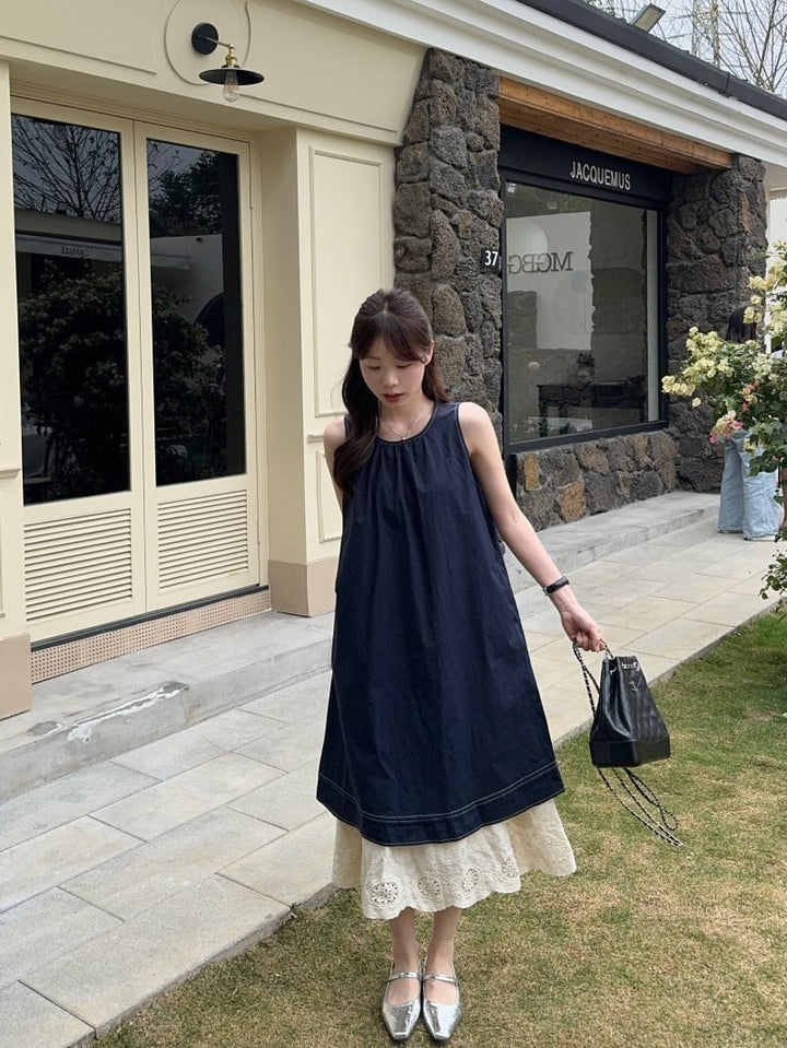 【dress】レース切り替えノースリーブワンピース　M29817