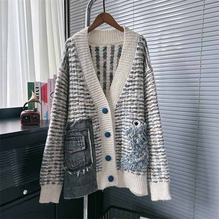 【outer】デニム切り替えニットカーデ　M25786