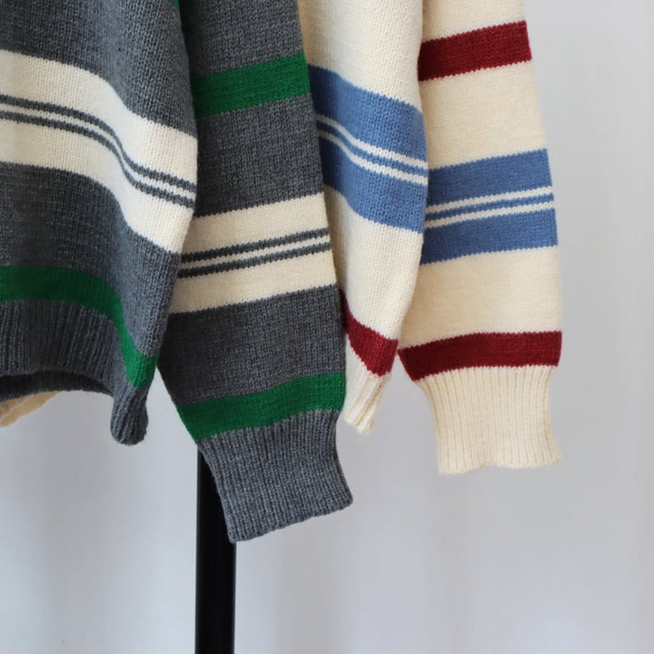 【tops】クルーネックボーダー柄ニットセーター　M17996