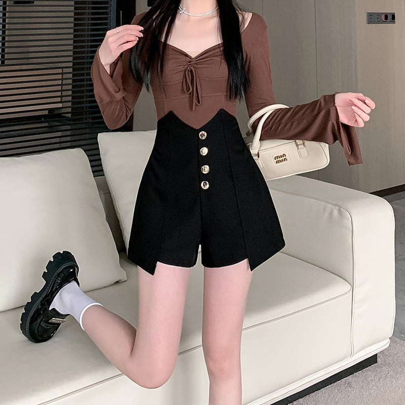 【bottoms】ハイウエストショートパンツ　M29466