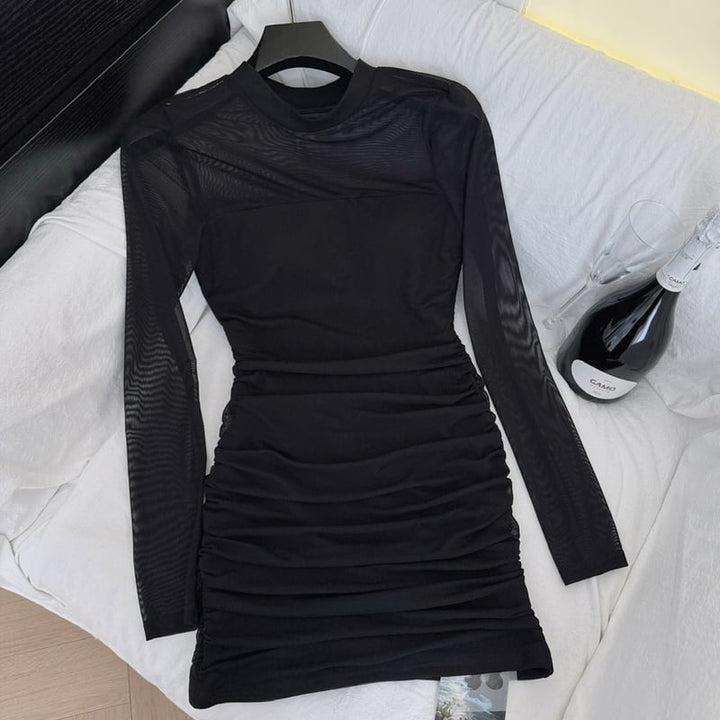 【dress】透け感チュールワンピース Q7675