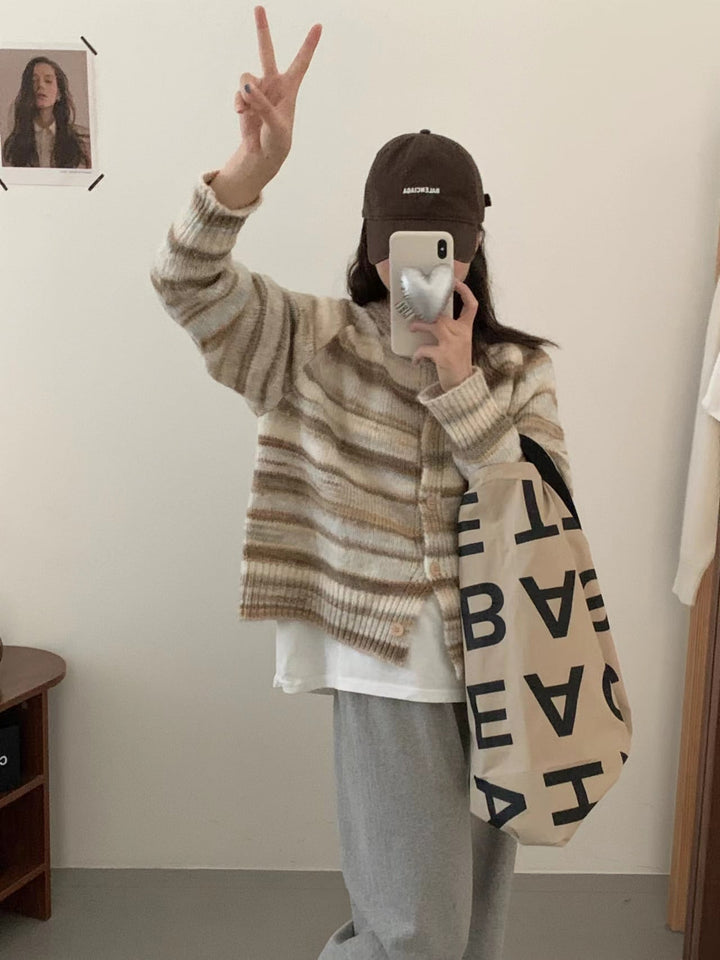 【outer】ボーダー柄ニットカーデ　M20362