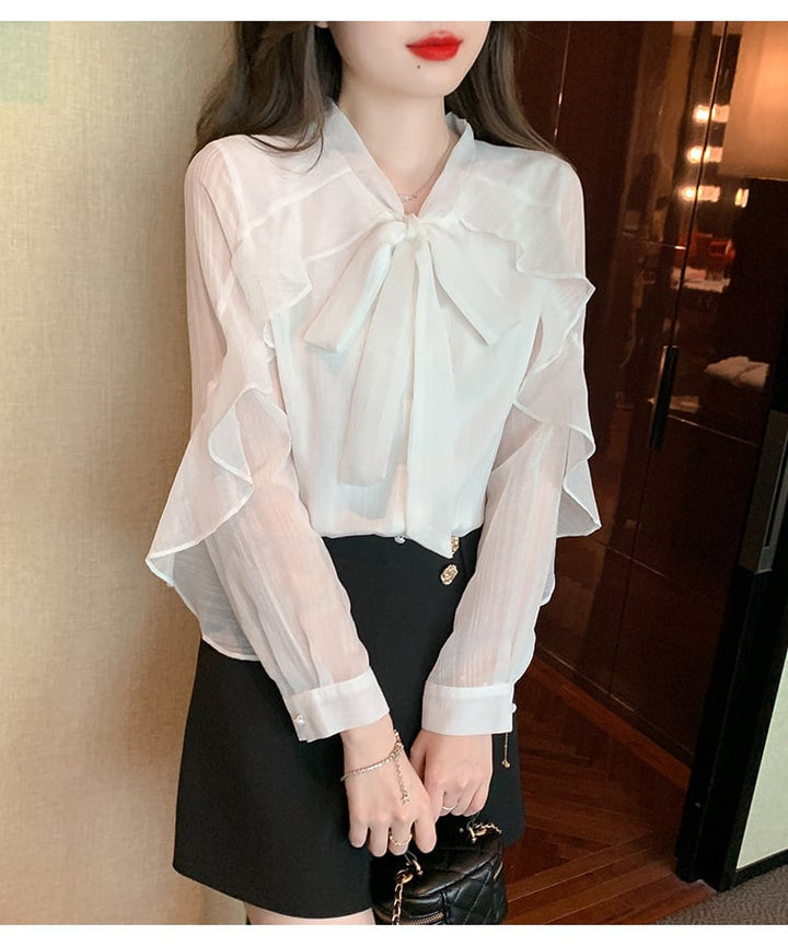【tops】柔らかくて優しい印象フリルシャツトップス　M17316