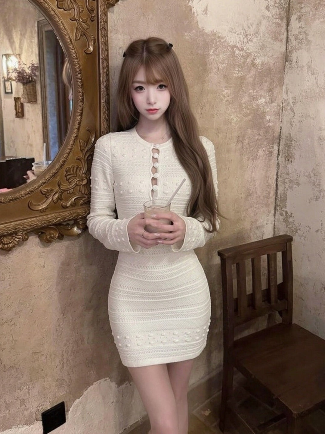 【dress】透かしニットワンピース Q9294