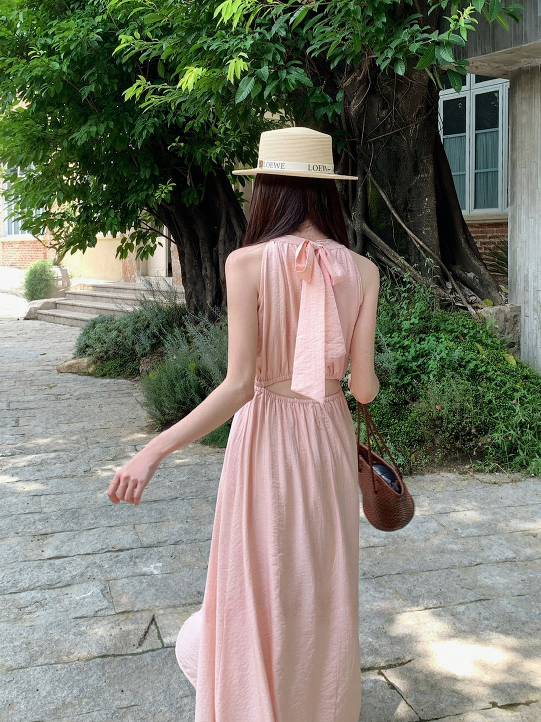 【dress】ノースリーブバックリボンロングワンピース Q8650