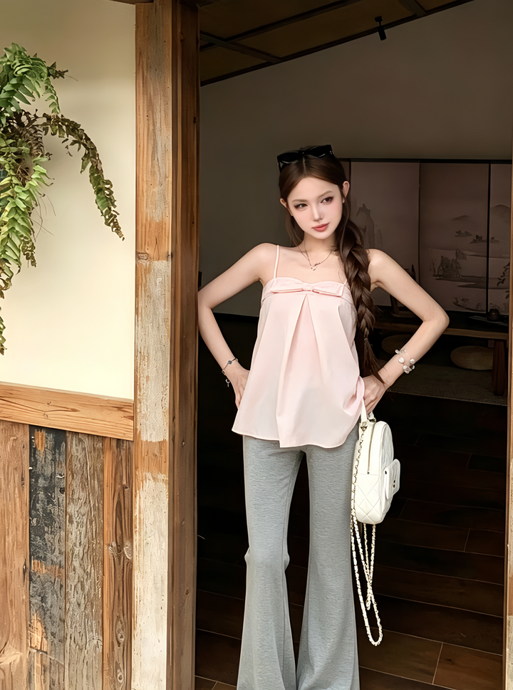 【tops】リボン付きフレアキャミソール Q8584