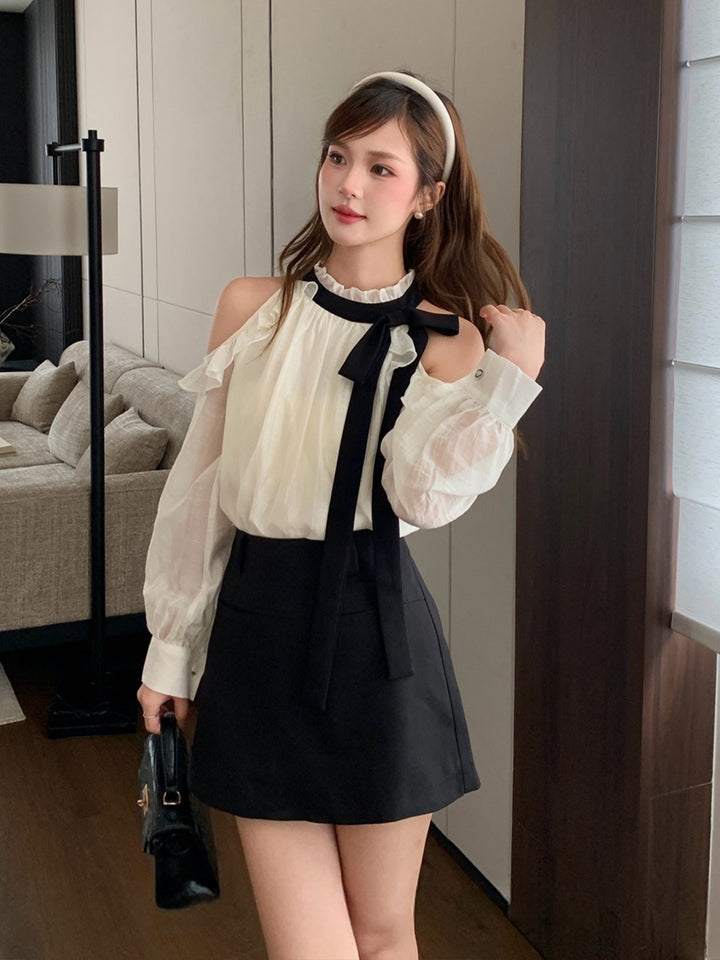 【tops】リボン付きオフショルダートップス Q8939