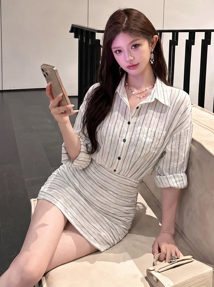 【dress】ストライプ柄シャツワンピース Q8645
