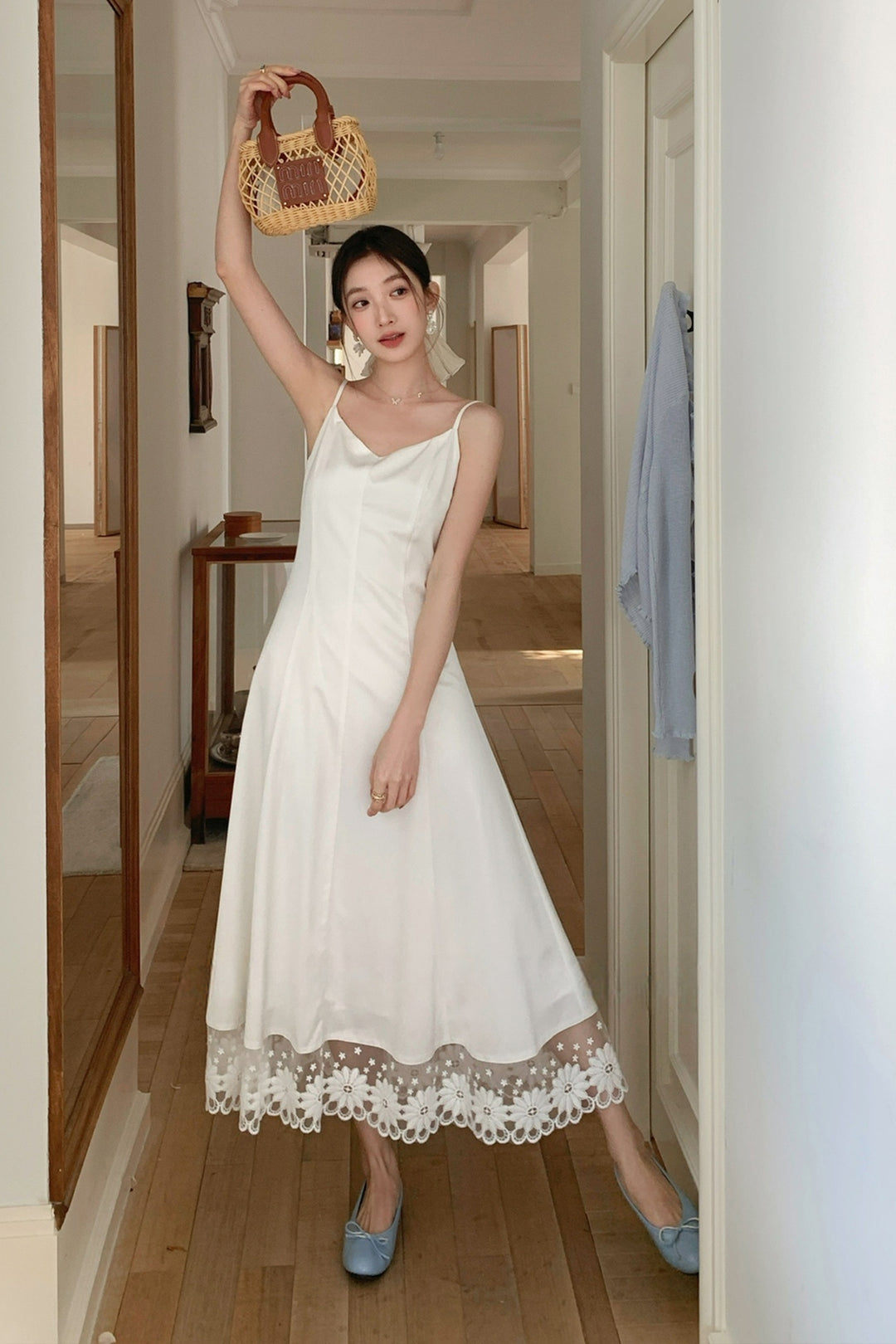 【dress】レースドッキングロングキャミワンピース Q8680