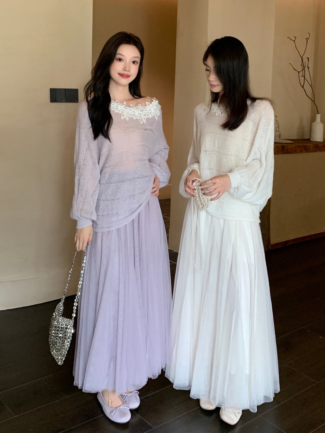【tops】レースドッキングニットトップス Q8973