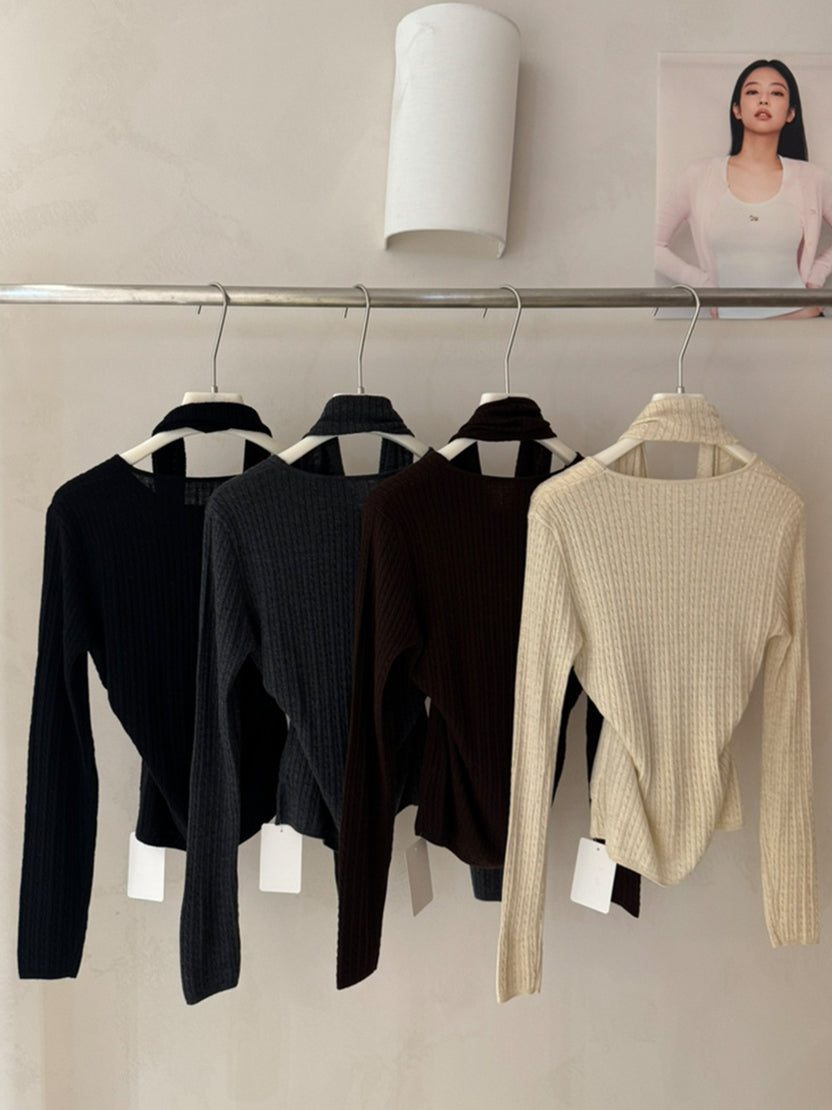【tops】ドレープドネックニットトップス Q9156