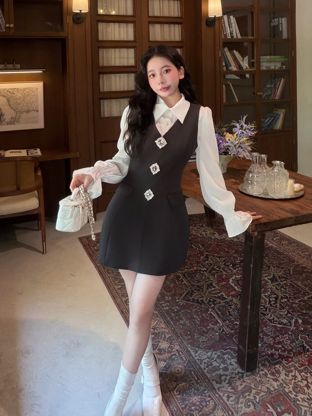 【dress】ラインストーン付きベストワンピース Q9087