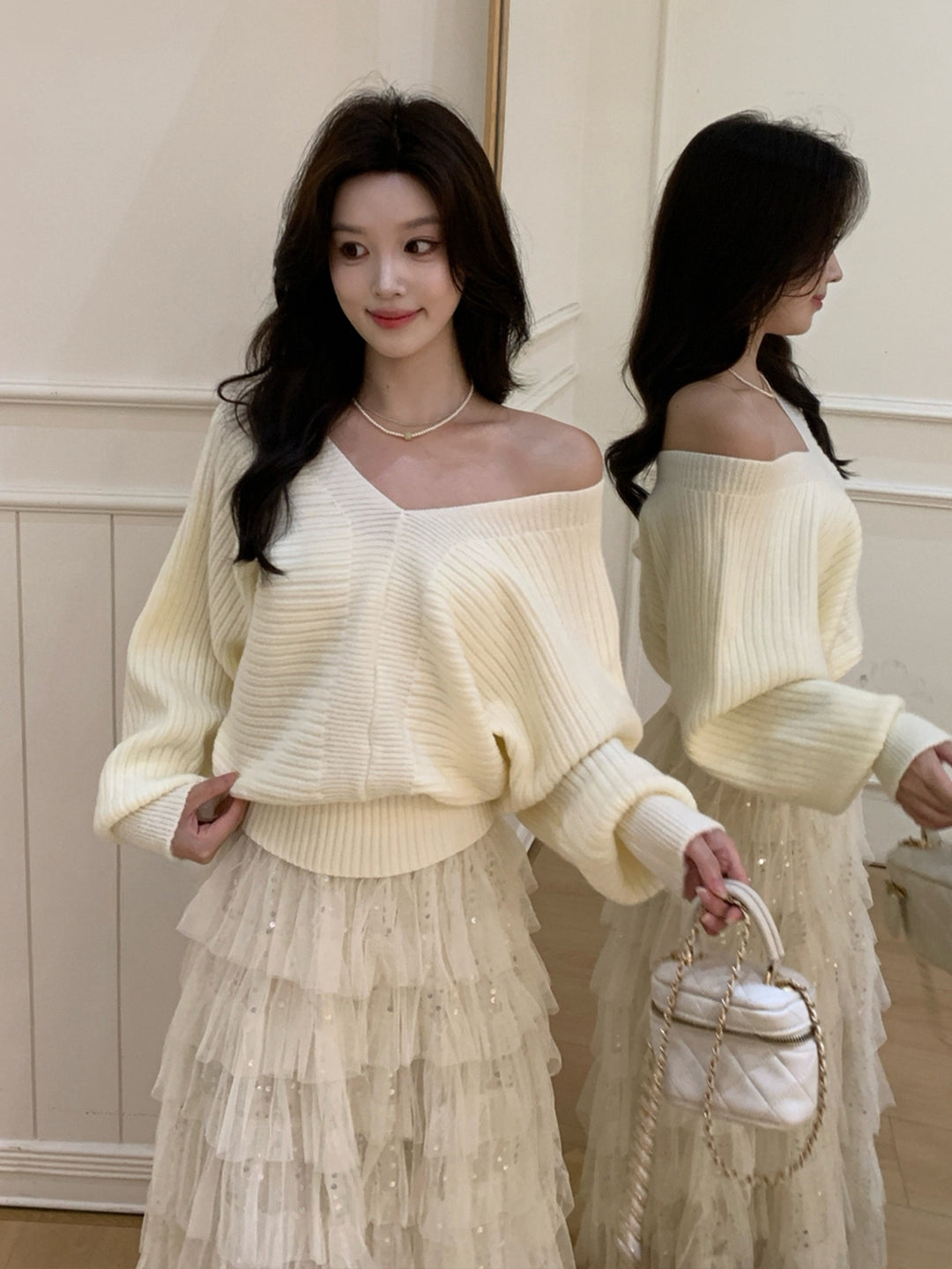 【tops】Vネックニットトップス Q9245
