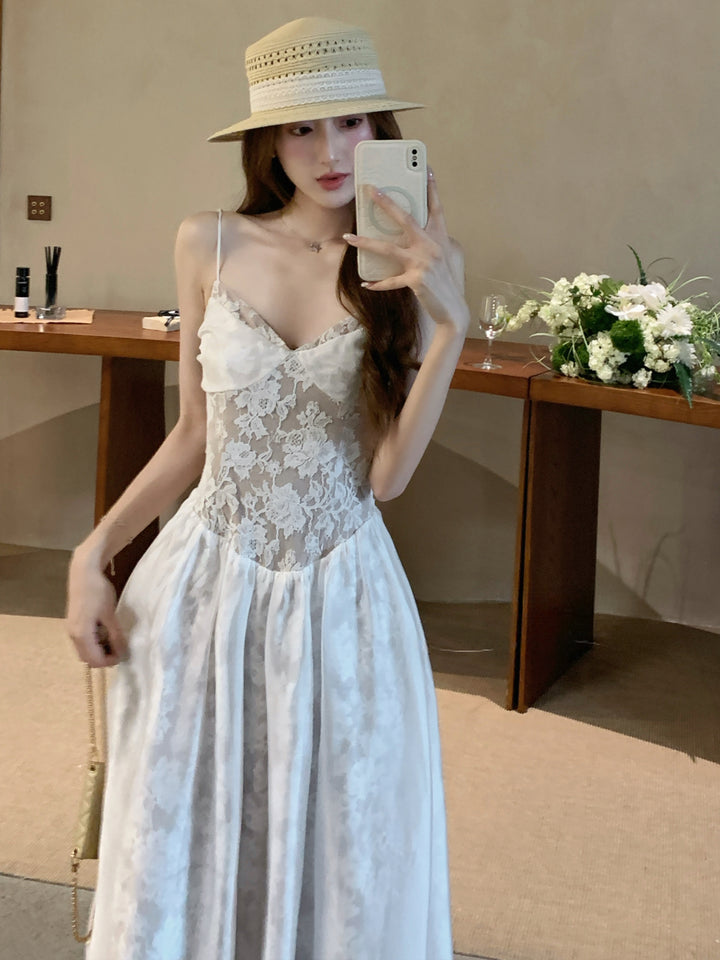 【dress】レースドッキングロングキャミワンピース Q8659