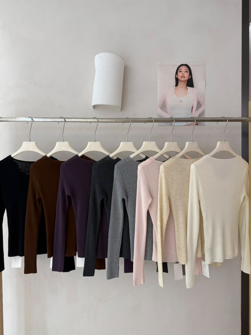 【tops】レースドッキングVネックニットトップス Q9148