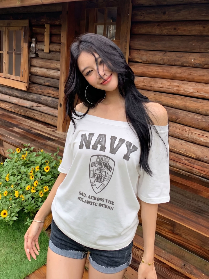 【tops】2色展開オフショルダーTシャツ Q8564