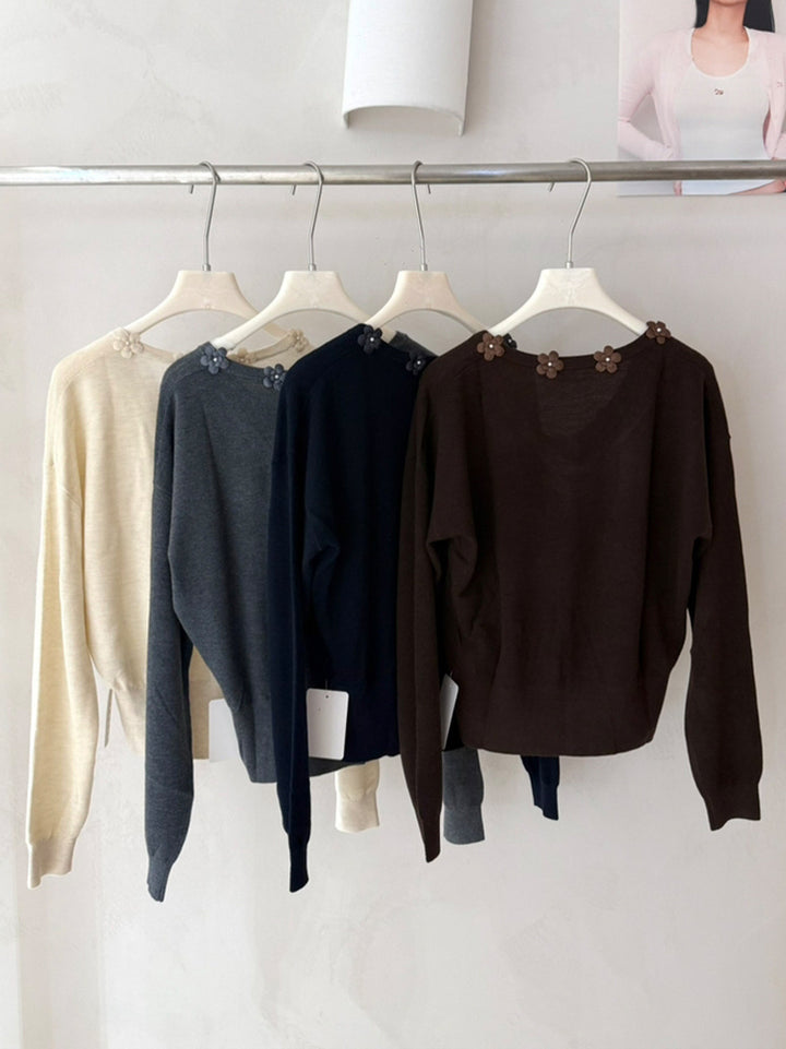 【tops】立体フラワー付きニットトップス Q9160