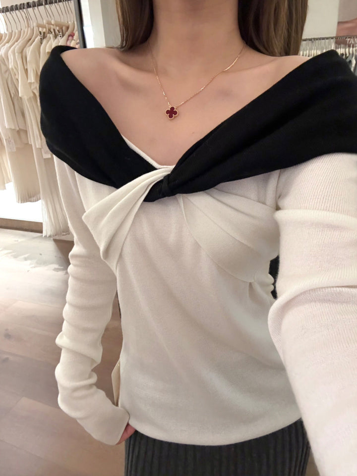 【tops】クロスネックニットトップス Q9144