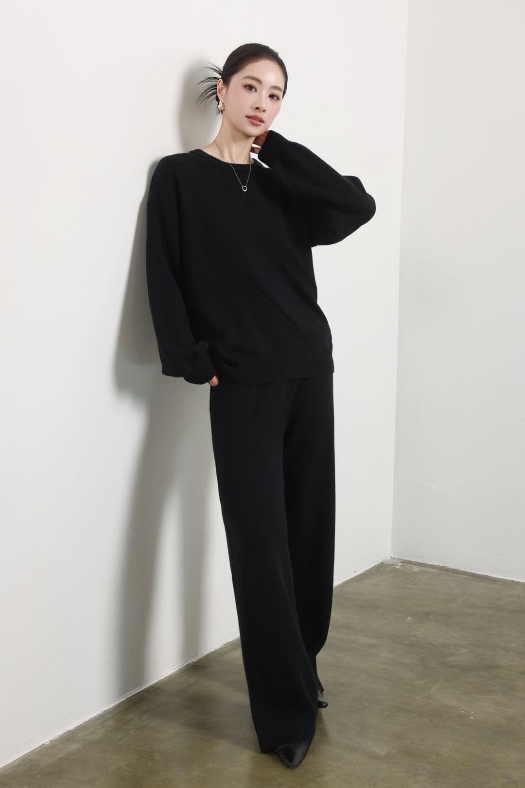 【set】5色展開ニットトップス×ワイドパンツセット Q9172