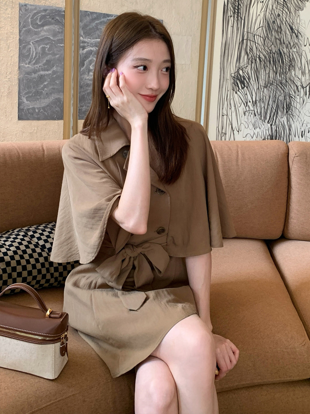 【dress】半袖ケープワンピース Q8963