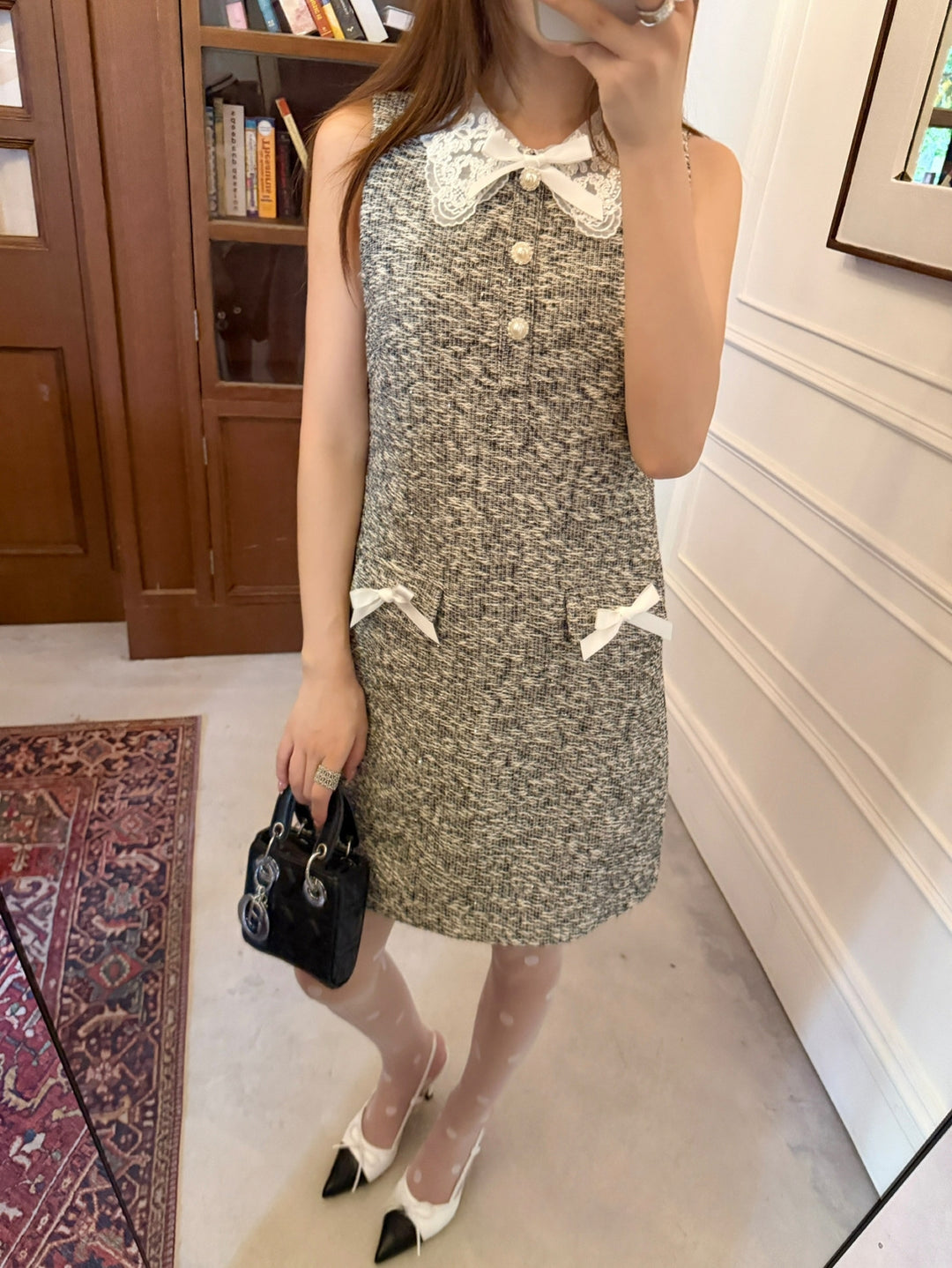 【dress】レースドッキングノースリーブワンピース Q8996
