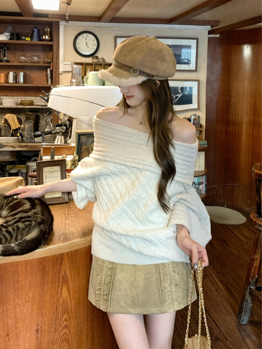 【tops】オフショルダーニットトップス Q9271